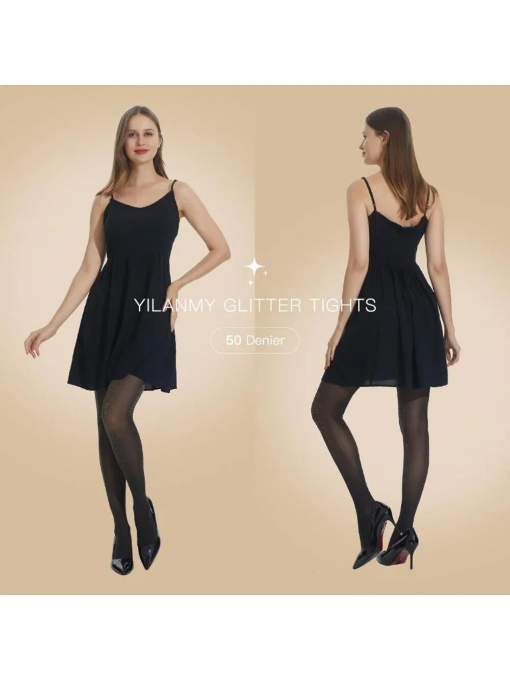 Shimmering Metallic High Waist Tights for Women - 2 Pairs of Sparkly Glitter